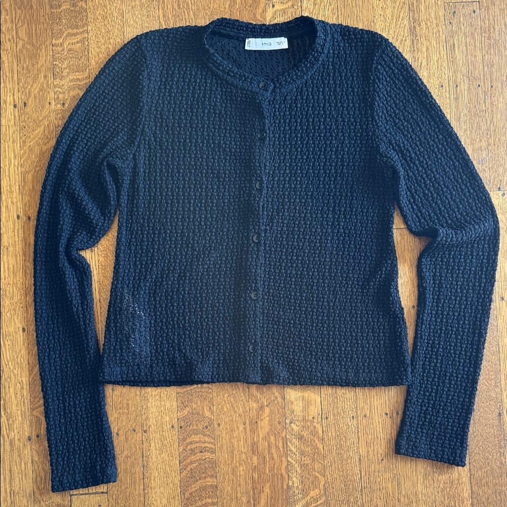 Mango Classic Black Textured Button-Front Women's… - image 1